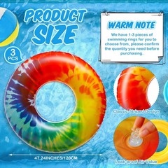 3 Pcs Jumbo Inflatable Pool Floats Rings, Tie Dye Tube Float 47.24 Inch Large…