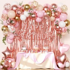Decoraciones de cumpleaños en oro rosa, pancartas feliz cumpleaños, suministros