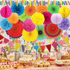 Fiesta Party Decorations – Multicolored Pom Poms for Mexican Decorations | Hassl