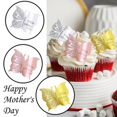 15 Pcs Happy Mothers Day Butterfly Cupcake Toppers Acrylic Mirror Disc Cake T…