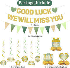 Farewell Party Decorations, Green Good Luck We Will Miss You Banner Hanging Swir