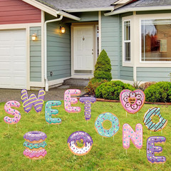 12 Pcs Sweet One Birthday Party Supplies Yard Signs with Stakes Donut Theme Outd
