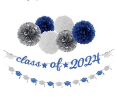Class of Grad 2024 Background Banner,Blue and Silver Graduation Banner