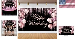 Happy Birthday Banner Backdrop Polyester Rose Gold for Party Baby Shower Indo…