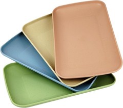 Wheat Straw Plates,4 Pack Rectangular Dinner Plates,Dinner L, multicolour