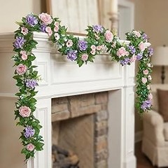 2PCS Artificial Flower Garlands 6FT Fake Silk Rose Vine Hanging Rose Ivy Vines