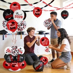 2026 Red & Black Graduation Decorations Set 63Pcs Graduation Grad Latex Ball…