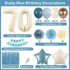 Dusty Blue 70Th Birthday Party Decorations for Women Men Beige Cream Number 70 B
