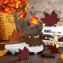 Qunclay 6 Pcs Fall Thanksgiving Decor Maple Leaves Wood Sign Brown