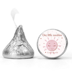 Our Little Sunshine Is Turning One Candy Stickers | Girls 1st Birthday | Pink