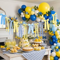Butter Themed Bow Garland Banner – Blue Yellow Gingham Ribbon – Decor