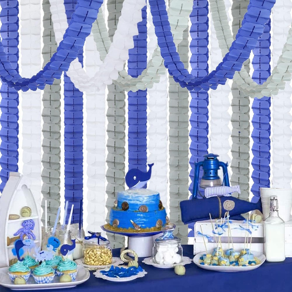 Navy Blue Silver White Party Decorations-Men Boys Birthday Hanging Streamers …