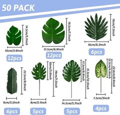 50 Pieces 7 Kinds Tropical Party Decorations Jungle Monstera Leaves Green