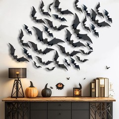 120PCS Halloween Bats Decoration, 3D Bat Decorations Scary Black