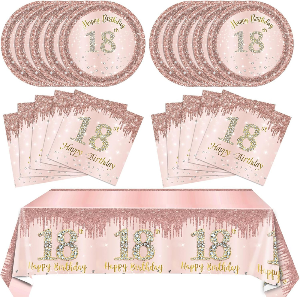 41Pcs 18Th Birthday Decorations for Girls Her,Awesome since 2008 Birthday Tablew