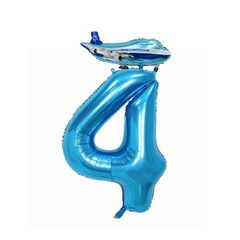 40inch Blue Airplane Number 4 Balloon, 4 Pack, Boys, Girls, All Ages, Birthda…