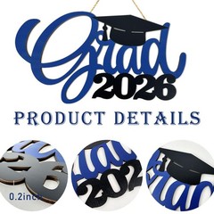 Blue Graduation Party Decorations Grad 2026 Wooden Sign Photo Booth Props