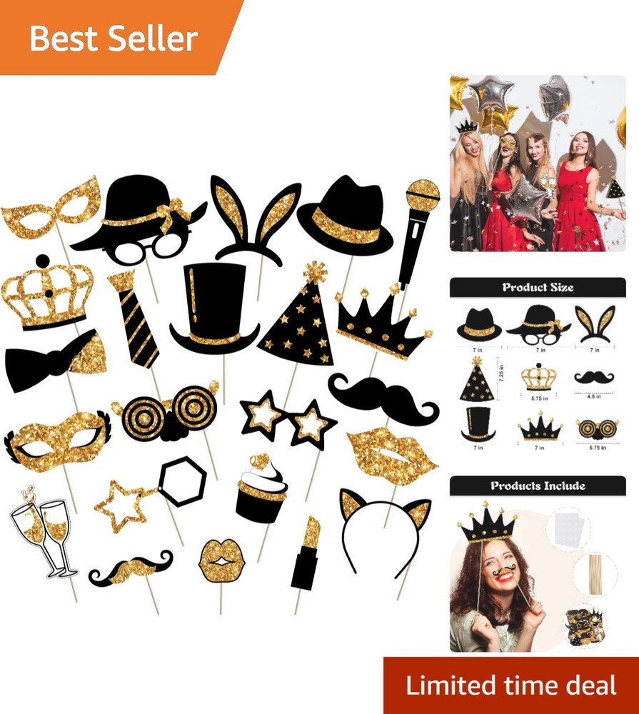 Golden Funny Photo Booth Decorations for Celebrations 24 Pieces