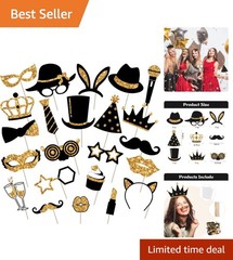 Golden Funny Photo Booth Decorations for Celebrations 24 Pieces
