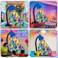 2026 Vacation Bible School Backdrop Decoration Colorful Light Station Backdro…