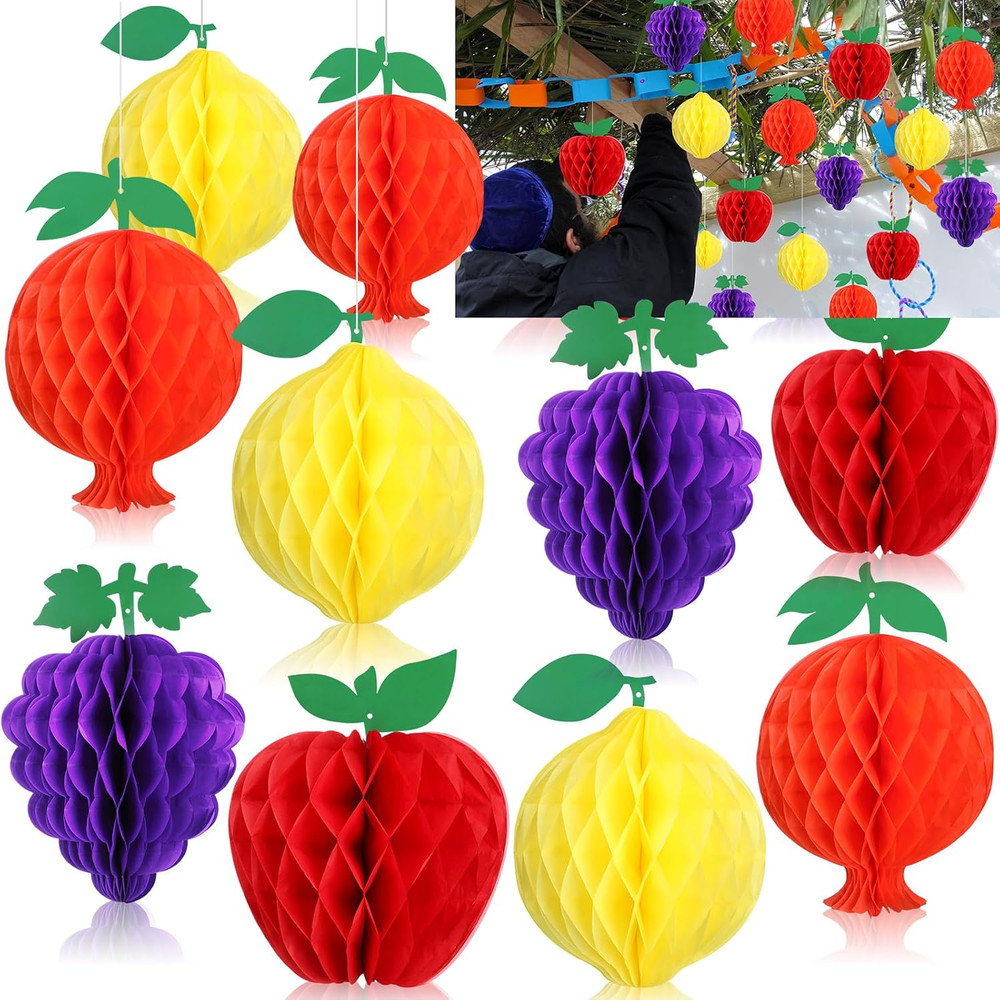 12 Pcs Sukkot Fruit Hanging Decorations Honeycomb Hanging Tissue Paper Ball Stra