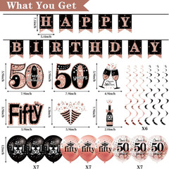 50Th Birthday Decorations for Women, Happy 50Th Birthday Banner Crown Sash | 33P
