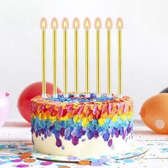BEAN LIEVE 30-Count Gold Long Thin Metallic Birthday Candles, Cake