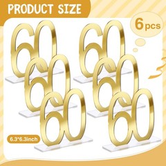 6 PCS Mirror Gold 60th Birthday Anniversary Table Number Centerpiece Acrylic