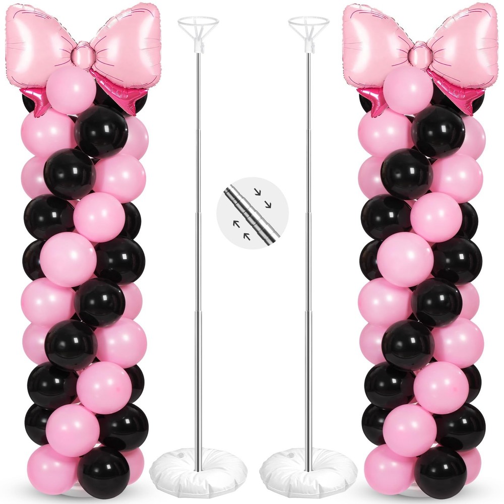 2 Sets Adjustable Black Pink Bow Balloon Column Stand Kit Include 143 Pcs Bla…