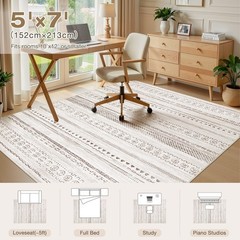 5×7 Washable Area Rug: Non Slip Soft Thin Carpet, Boho Geometric Modern Decor…