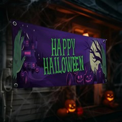 Custom Halloween Haunted House Banner Personalized Vinyl Party Backdrop for Yard
