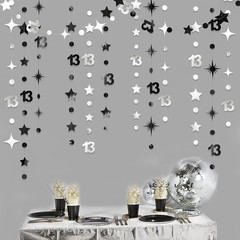 Silver Black 13Th Birthday Decorations Number 13 Circle Dot Twinkle Star Garland