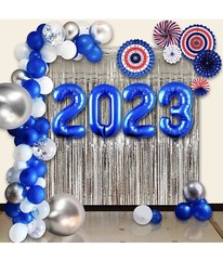 Americana Decorations Balloons 64 Pcs Navy Blue, Red and Silver W/ Curtain