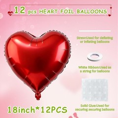 20 pcs Heart Shape Foil Balloons Red 18″ for Valentine’s Day Birthday Party