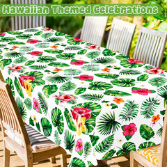 4Pcs Luau Party Decorations, 108″ X 54″ Floral Leaf Tablecloth, Disposable Plast