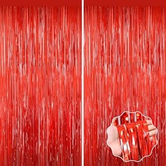 Tinsel Backdrop, 2Pack Fringe Curtains Foil Tinsel Party Streamer Backdrop Red