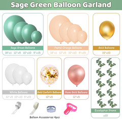 166Pcs Sage Olive Green Blush Peach Balloon Garland Arch Kit Orange White Green