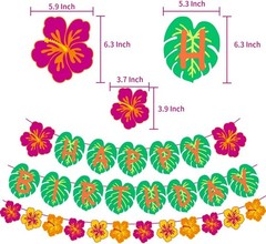 Tropical Birthday Banner Decor Happy Luau Palm Leaf Hawaiian Party Backdrop Set