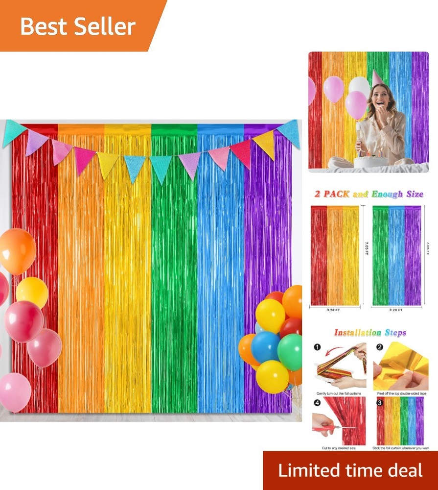 2 Pack Rainbow Backdrop Curtains, 3.28 FT x 7.05 FT Colofull Party Decoration…