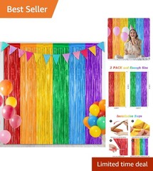2 Pack Rainbow Backdrop Curtains, 3.28 FT x 7.05 FT Colofull Party Decoration…