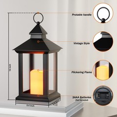 14″ Lanterns Decorative Indoor/Outdoor, 2 Pack Black Lantern Decor with Timer…