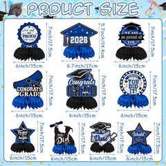 10 PCS Graduation Party Decorations Class of 2026,Blue and Black Congrats Grad H