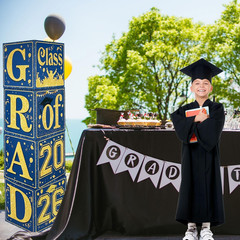 Blue and Gold Graduation Decorations Class of 2026 Graduation Boxes Royal Blue C