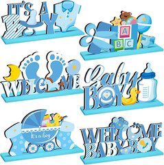 6 Pcs Blue Baby Shower Wooden Table Centerpieces It’s a Boy Baby Shower Decorati