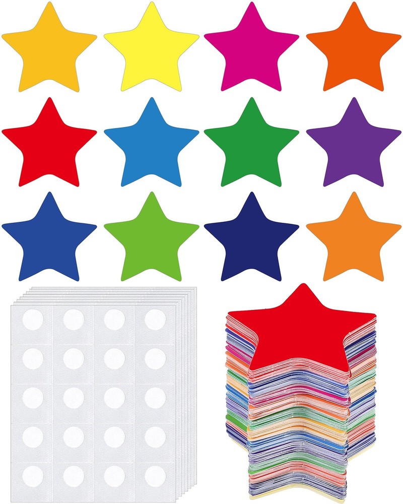 600 PCS 2 Inch Star Cutouts Assorted Paper Bulletin Board Die Cuts Rainbow
