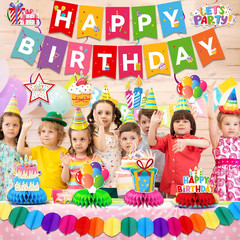 Colorful Rainbow Birthday Party Decorations Kit, Banner, Spiral Decorations, Hon