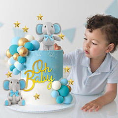 43 PCS Blue Elephant Cake Decoration Cute Baby Elephant Cake Decorations Oh Baby