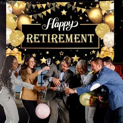 Katchon, Happy Retirement Banner – Black & Gold Xtralarge, 72×44 Inch | Wall Ban