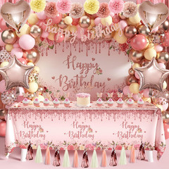 Rose Gold Birthday Party Decoration, 91 PCS Happy Birthday Pink Party Supplies f
