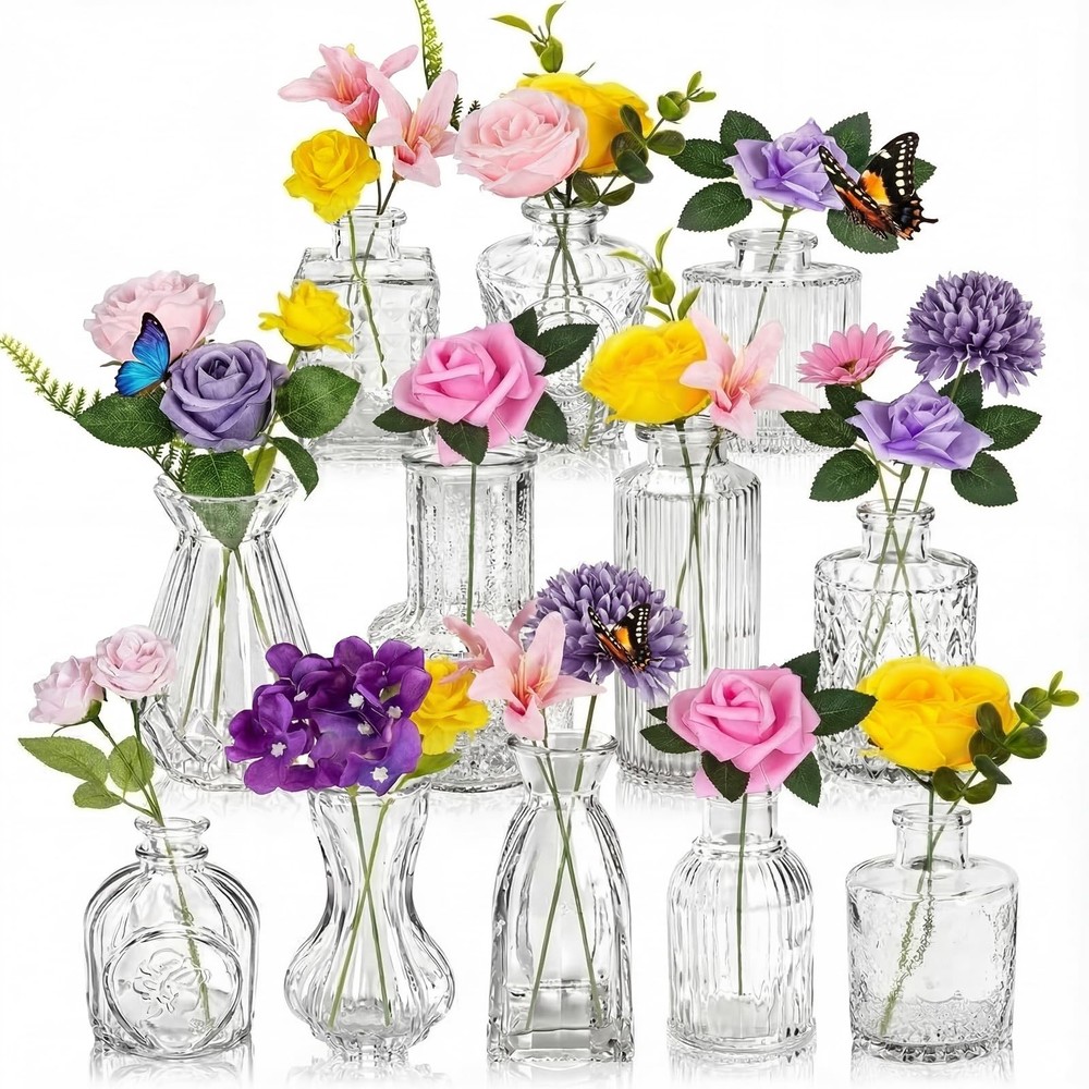 Ferrochef 36 Pcs Artificial Flowers Table Centerpiece with Vases Colorful Wil…